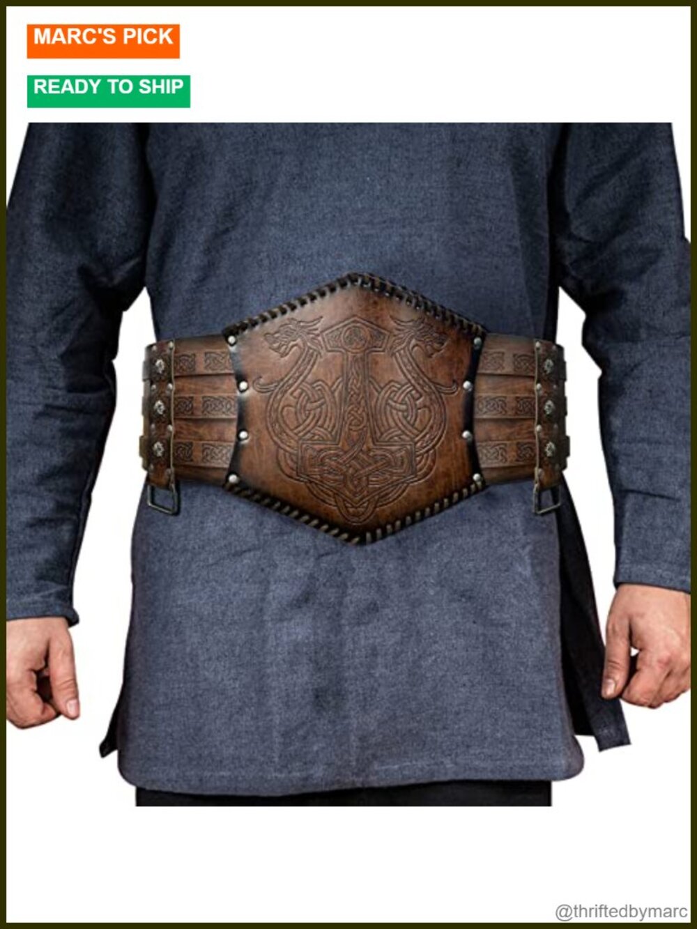 Viking Embossed Faux Leather Wide Belt LARP Costume Waist Armor Norse